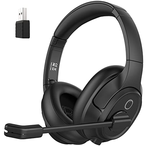 Bluetooth Headset for PC, Wireless Computer Headphone with AI-Powered Environmental Noise Cancelling Microphone & 2.4G USB Dongle, 55H Playtime, Over Ear Comfort Office Headset for Work, Laptop, Zoom