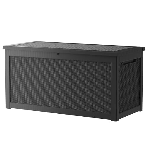 TARKARI 330 Gallon Outdoor Storage Box Waterproof, Resin Deck Boxes with Lockable Lid & UV-Resistant for Patio, Pool, Garden Furniture Cushions & Accessories, Black - color: Black, size: 330 GAL