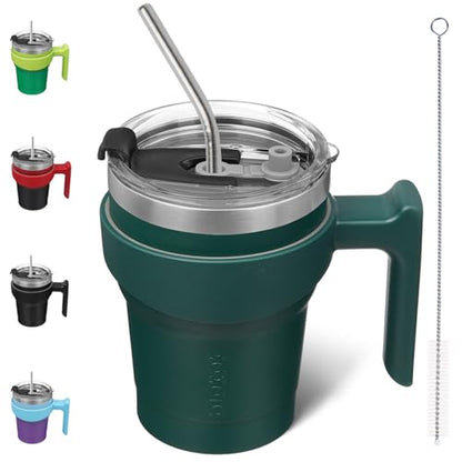 BJPKPK 10 oz Mini Tumbler with Lid, Straw & Handle, Insulated Steel Cup | Small, Spill Proof, Leak Proof, Thermal, Double Wall Vacuum, Sweatproof, Dishwasher Safe, BPA Free, Army Green - color: Army Green, size: 10 Ounces