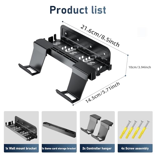 Wall Mount for Nintendo Switch 2 /Switch OLED/Switch Console, Switch 2 holder with Storage 8 Card Slots,2 Pro Controller and 4 Joycon Hanger-Install Behind TV, Black