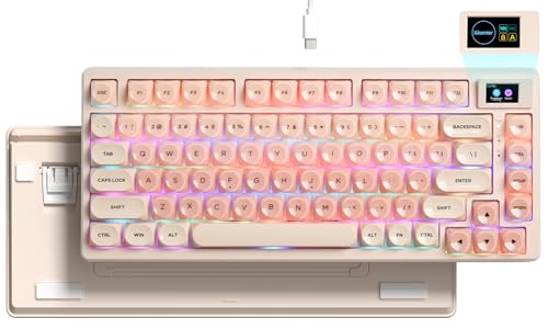 Womier SK80 75% Foundation Mechanical Keyboard with Multimedia Display | Pink Gaming Creamy Keyboards, Jelly Keycaps Hot Swap RGB Wired Key board Pre-lubed POM Switch for Mac/Win, Pink - color: Pink