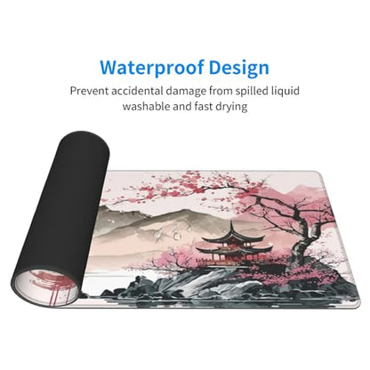 Watercolor Japanese Large Gaming Mouse Pad,Mouse Pad Gaming 31.5 x 11.8 in Mouse Mat Desk Pad,Large Desk Mat,Extended Keyboard Mousepad with Non-Slip Base and Stitched Edge for Desk Home Office - color: Watercolor Cherry Blossom