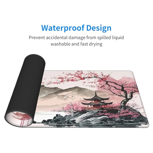 Watercolor Japanese Large Gaming Mouse Pad,Mouse Pad Gaming 31.5 x 11.8 in Mouse Mat Desk Pad,Large Desk Mat,Extended Keyboard Mousepad with Non-Slip Base and Stitched Edge for Desk Home Office - color: Watercolor Cherry Blossom