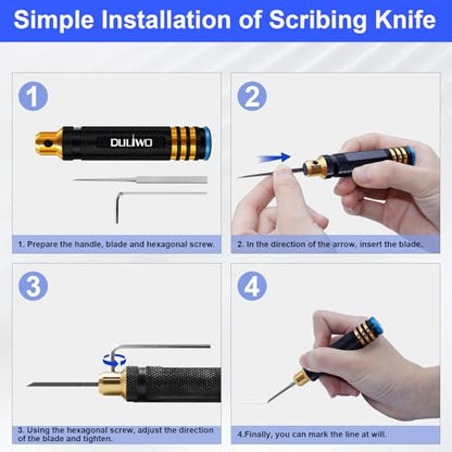 Model Scriber Tool Kit, 7-Blade Chisel Set for Gunpla | 0.1-2.0mm Blades, Panel Line Scriber for Gundam Model Kit HG/RG/MG, Resin Kits, Model Hobby, Pin Vise Hand Drill & Bits