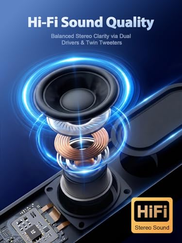 Bluedee Computer Speakers for Desktop PC, Rechargeable Computer Sound Bar with Hi-Fi Stereo Sound, Bluetooth 5.3 & 3.5mm AUX, Slim PC Soundbar for Desktop, Laptop, Monitor & Gaming Setup