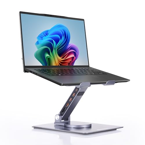 Griffin Rotator Laptop Stand with 6-in-1 USB HUB, 360° Rotating Computer Stand, USB C Docking Station & Multiport Adapter for Desk Setup