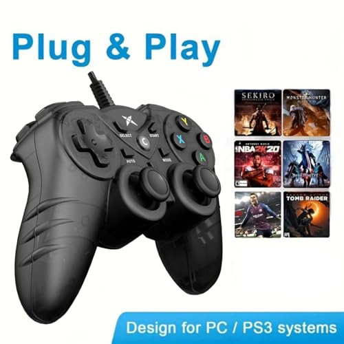 NBCP Wired PS3 PC Game Controller TV Box USB Steam Gamepad joystick Joypad with Dual Vibration Feedback Turbo Trigger for Windows 7/8 /8.1/10/ Laptop - color: Black for Wired PC