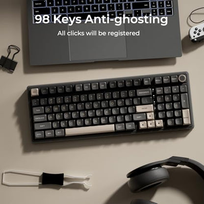 RK ROYAL KLUDGE R98 Pro Wired Mechanical Keyboard, RGB PC Gaming Keyboard with Number Pad and Volume Knob, Gasket Mount, MDA Profile PBT Keycaps, for Win/Mac, Hot Swappable Tactile Beige Switch - color: Black, size: Hot Swappable Beige Switch