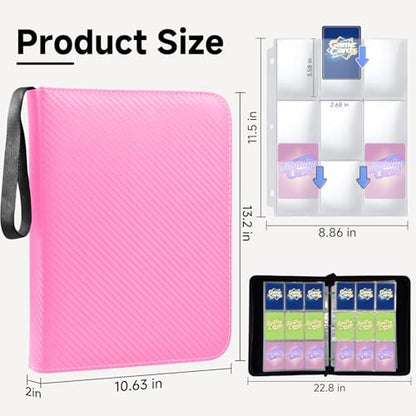 9 Pocket Trading Card Binder, Holds 1080 Cards with 60 Removable Double-Sided Sleeves, Premium Zipper Top Loader Card Collection Album, PU Card Folder Holder for MTG, TCG, Baseball, Sports Cards - color: Pink