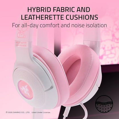 Razer Kraken Kitty V2 USB Wired Headset w/Kitty Ears, Hello Kitty Edition | Chroma RGB Stream Reactive Lighting, HyperClear Cardioid Mic, 7.1 Surround Sound, TriForce 40mm Drivers
