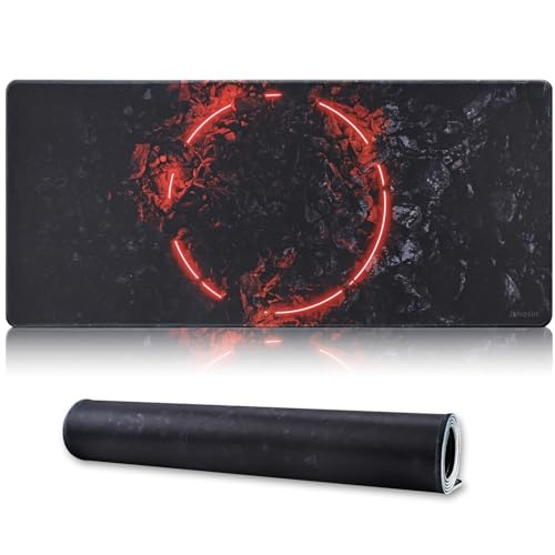 Large Gaming Mouse Pad with Stitched Edges,[35.4x15.7In] Extended Mouse Pad with Non-Slip Natural Rubber Base for Gamer/Desktop/Office/Home-90x40 Firering - color: 90x40 Firering
