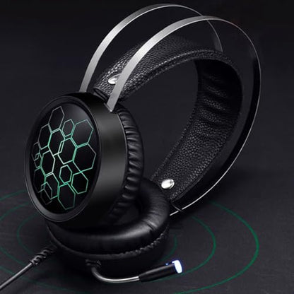 KALLORY Wired Gaming Headset with Microphone for Pc, Comfortable Over Ear Headphone with Soft Ear Pads, RGB Light Surround Sound for Online Gaming and Esports Use