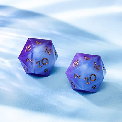 Single D20 Dice - 22mm, 20 Sided D&D Dice for Dungeons and Dragons, DND Dice with Resin Sharp Edge, Handmade Polyhedral for RPG, Roleplaying Games MTG Table Games(Gradual Purple) - color: D20-gradual Purple