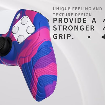eXtremeRate PlayVital Samurai Edition Anti-Slip Controller Silicone Skin for ps5, Ergonomic Rubber Protective Case for ps5 Controller with Thumb Stick Caps - Pink & Purple & Blue - color: Pink & Purple & Blue