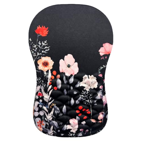 Ergonomic Mouse Pad with Wrist Rest, Mouse Pad with Memory Foam Massage Support, Non-Slip PU Base, Comfortable Typing Cushion for Home Office Computer Laptop, Flower Black - color: Flower Black
