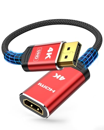 Highwings 4K DisplayPort to HDMI Adapter, Unidirectional DP 1.2 to HDMI 1.4 | Uni-Directional DP 1.2 Computer to HDMI 2.0 Screen, Display Port to HDMI Adapter Male to Female for Dell HP AMD, Passive - color: Red, style: 4K 30Hz-1 Pack