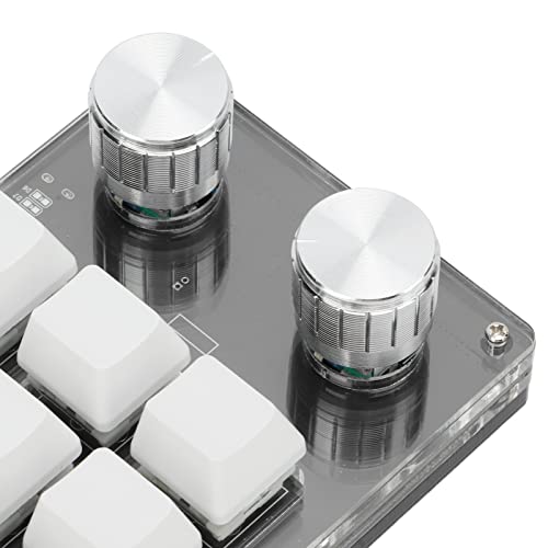 Macro Mechanical Keyboard, 12 Key One Handed Programmable Gaming Keypad, Multifunction DIY Plug and Play PC Keyboard with Adjustment Knob, Customized Express Keys - color: Black White