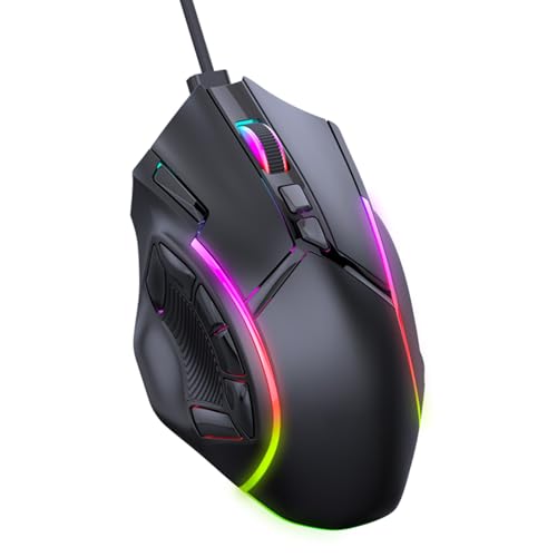 Gaming Mouse, 7 Programmable Buttons, RGB Lighting, 1200 to 12800 DPI, 1000Hz Polling Rate, Ergonomic Design Wired Mouse, Computer with 12 Buttons for Laptop, PC