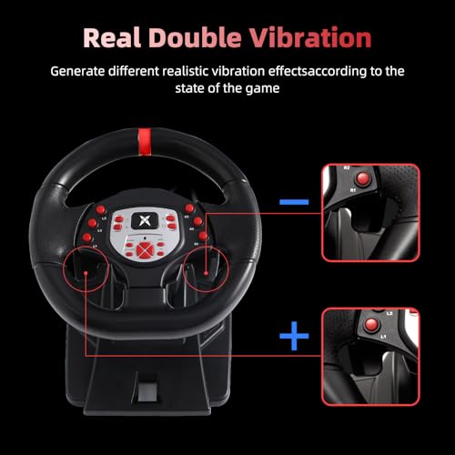 DOYO Gaming Steering Wheel with Pedal and Paddle shifters for PC | 180°Rotation, Sim Racing Wheel with Dual Vibration, Height & Tilt Adjustable, for PS4, PS3, Xbox Series X|S, Xbox One, Switch