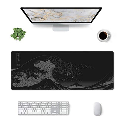 Wave Off Kanagawa Mouse Pad XL Extended Desk Mat, Computer Mousepad | Japanese The Great Wave Off Kanagawa Non Slip Rubber, Base Stitched Edge, Gaming Pc Large Mice Pad 31.5 x 11.8 Inch - color: Black11