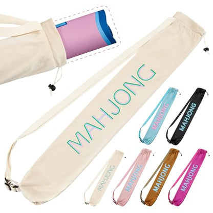 35 Inch Long Velvet Mahjong Mat Bag Cute Double Strapped Drawstring Mahjong Mat Holder Lightweight Carrying Bag for Board Games Outdoor Travel Storage-Mat Not Include(Beige,1 Pc) - color: Beige