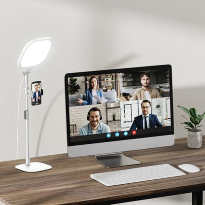 Lighting for Video Calls, 30 Light Modes Video Conference Light, Desk Ring Light with Stand for Webcam, Meetings, Live Stream, Home Office. CRI 97.8 - color: White
