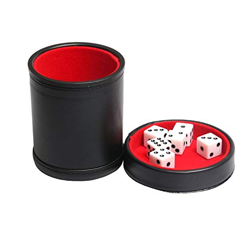 Leatherette Dice Cup with Lid, Includs 16mm Regular Dices, Red Felt Lining Dice Shaker Quiet for Playing Yahtzee/Farkle/Liars Dice/Board Game - color: Red