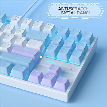 MageGee 75% Mechanical Gaming Keyboard, Red Switch, LED Blue Backlit, 87 Keys Compact TKL Wired Keyboards for Windows Laptop PC Gamer - White/Blue - color: White Blue/Red Switch