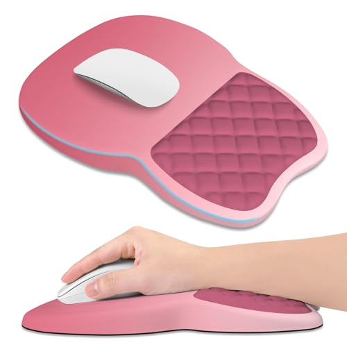 ITNRSIIET Ergonomic Mouse Pad Wrist Support with Memory Foam Massage Bulge & Non-Slip PU Base, Carpal Tunnel Pain Relief, Prevent Wrist Sweating, 12 x 8 x 1.2 inch, Pink Ombre - color: Pink Ombre