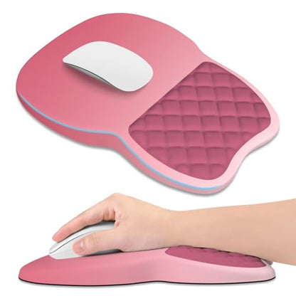 ITNRSIIET Ergonomic Mouse Pad Wrist Support with Memory Foam Massage Bulge & Non-Slip PU Base, Carpal Tunnel Pain Relief, Prevent Wrist Sweating, 12 x 8 x 1.2 inch, Pink Ombre - color: Pink Ombre