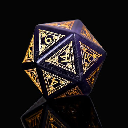 1PCS Gem D20 DND Dice - 25mm 20 Sided Crystal Cat Eye D&D Dice for Dungeons and Dragons, RPG, Roleplaying Games MTG Table Games, Handmade Polyhedral Dice(Pattern Purple) - color: D20 Cat Eye-pattern Purple