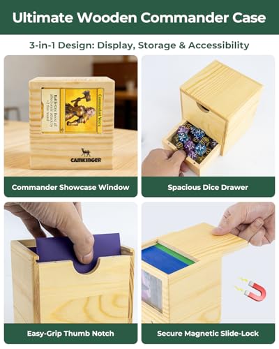 Wooden MTG Commander Deck Box with Display Window 100 Double-Sleeved Cards