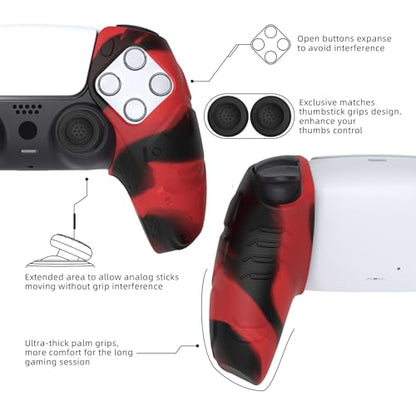 PlayVital Mecha Edition Red & Black Ergonomic Soft Controller Silicone Case Grips for ps5, Rubber Protector Skins with Thumbstick Caps for ps5 Controller - Compatible with Charging Station - color: Red & Black