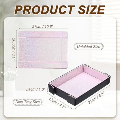 uxcell PU Leather Dice Tray, Rectangle Magnetic Folding Velvet Portable Folding Dice Rolling Tray for Table Games Keys Wallet Watch Coin, Glitter Pink - color: Pink