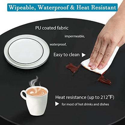 Double Fitted Design PU Round Fitted Tablecloth, Anti-Tear Wipeable Elastic Round Tablecloth, Soft-Touch Fitted Table Cloth, Waterproof Oil-Proof Table Cover (Black, 40"-44" Round) - color: Black, size: 43" (Round)