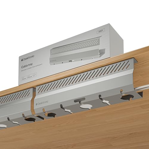 Desktronic Cable Duct Desk Gray Set of 2 - Stainless Steel Cable Management Desk Cable Duct with 5 Cable Cut-Outs - Easy to Install Cable Organiser - Cable Holder - color: Gray