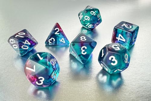 Transparent Blue DND Dice Set of 7pcs (Clear Purple-Blue) | Acrylic Polyhedral Dice Set for D&D, TTRPGs, Dungeons and Dragons, Role Playing Games – D20 System Games - color: Clear Purple-blue