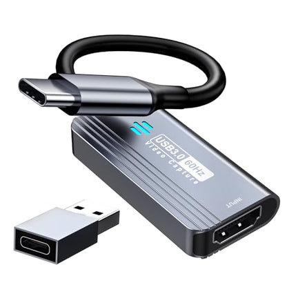 Papeaso Video Capture Card, HDMI to USB C 3.0 Capture Card, 1080P 60FPS Video Capture Device, for Streaming, Teaching,Gaming, Video conferencing or Live Broadcasting - color: Grey-C