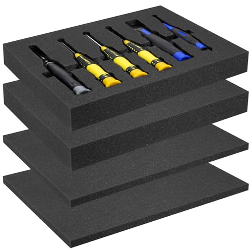 4pcs High Density Packing Foam Sheets, 2 Size Black Polyurethane Foam Padding, Cushioning Foam Inserts for Cases, Shipping, Storage Drawer (16" X 12" X 0.5" / 2") - size: 0.5" & 2" Thick