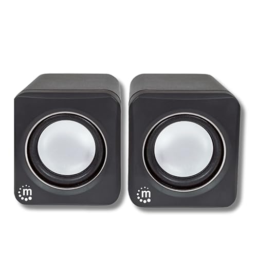 MANHATTAN USB Powered Stereo Speaker System - Small Size - with Volume Control & 3.5 mm Audio Plug to Connect to Laptop, Notebook, Desktop, Computer - 3 Yr Mfg Warranty - Black Silver, 166898 - color: Black Silver