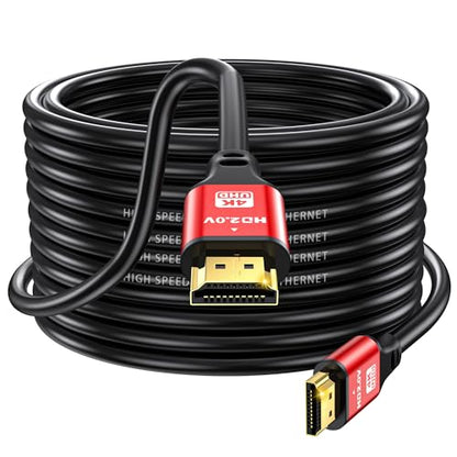 50FT Long HDMI Cable 4K60Hz, High Speed 4K HDMI Cable with Gold Plated Connectors, Red Aluminum Housing, for Projector, Home Theater, Church, Classroom, Large Room, AV Cabinet Setup. - size: 50FT