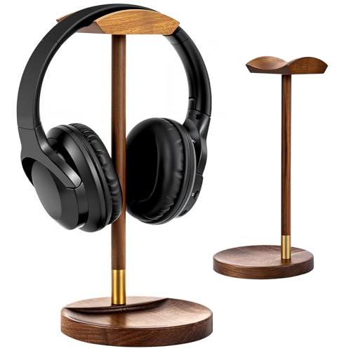 Headphone Stand for Desk, Solid Wood Gaming Headset Stand, Universal Wooden Headphone Stand Hanger, Wooden Headphone Holder with Storage Base for Airpod max and More