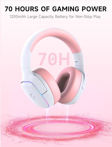 Gvyugke 2.4GHz Wireless Gaming Headsets for PS5, PS4, PC, Switch - Bluetooth 5.3 Gaming Headphones with Noise Canceling Mic, 7.1 Surround Sound, 70H Battery, RGB Lighting - Pink - color: Pink