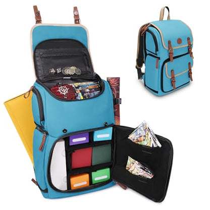 ENHANCE Designer Edition TCG Backpack - MTG Deck Bag Card Binder Space, TCG Deck Box Storage, MTG Playmat Holder - Card Storage Compatible with Magic the Gathering, Pokemon, Lorcana (Canvas Blue) - color: Canvas Blue
