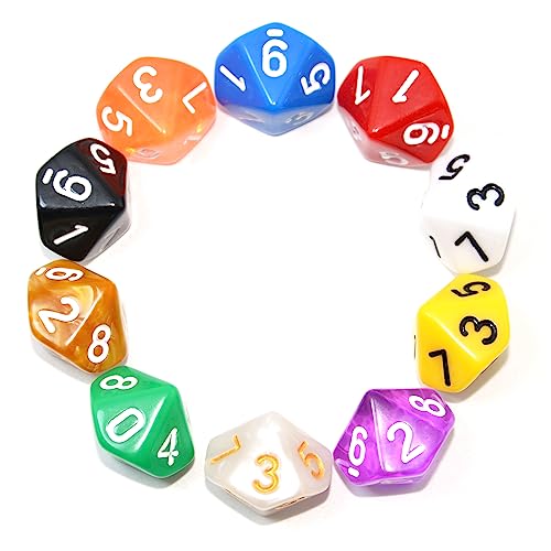SmartDealsPro 10-Pack D4 D6 D8 D10 D12 Multi Colored Polyhedral Dice for for Dungeons and Dragons DND RPG MTG Table Games (Mix Color(Opaque&Pearl&Transparent, D10) - color: Mix Color, size: D10-20.5mm