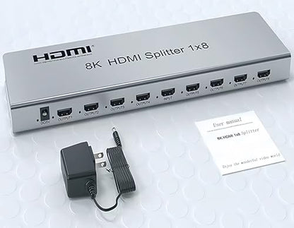 SGRAPID HDMI Splitter 1×8 8K HDMI2.1 Splitter 1 in 8 Out Distributor Affordable Multi-Monitor 8K@60Hz Full Ultra-HD with EDID RS232 Supports HDR HDPC2.2 3D Imaging 48Gbps Cascade DLP LCD HDTV DVD etc - size: HDMI Splitter 1×8 8K@60HZ