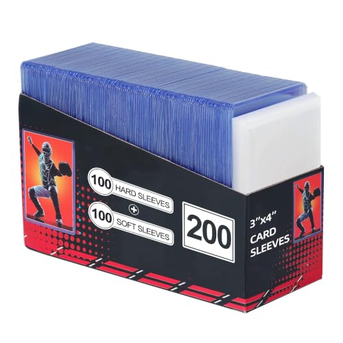 200 Card Sleeves, Clear Hard Sleeves for Cards, 3"X4" Card Protectors, Baseball Card Sleeves, Hard Plastic Card Holder for Trading Sports Football Game Cards (100 Hard Sleeves+100 Penny Sleeves) - size: 100 Hard+100 Soft Sleeves