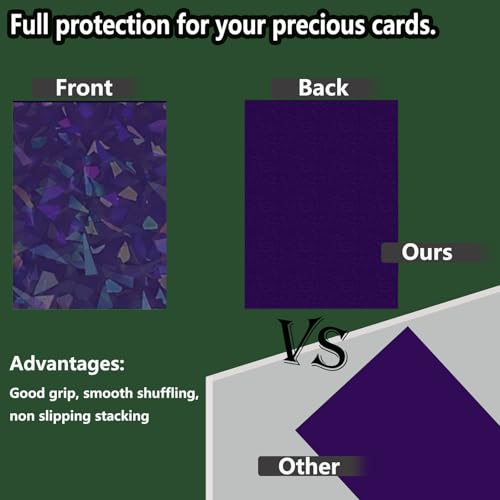 100 Count Purple Card Sleeve for Trading Cards, Perfect Fit Shiny MTG Card Sleeves, Holographic Card Sleeves Fit for Magic, Photocard, TCG, Baseball/Sports Cards, Yugioh Card, Game Card 66 * 91 mm - color: Purple