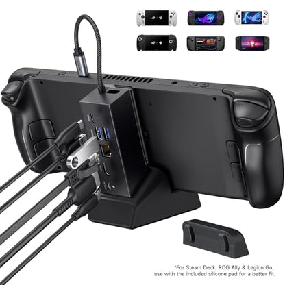 JSAUX Docking Station for ROG Xbox Ally X (2025)/ROG Ally X/ROG Ally/Steam Deck/Legion Go/Legion Go S, 6-in-1 Dock with HDMI 4K@120Hz, Gigabit Ethernet, USB A & USB C 3.2 Gen 1, 100W Charging - HB0609 - color: Black