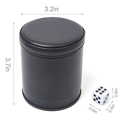 Felt Lined Professional Dice Cup with 6 Dices Quiet for Yahtzee Game | Quiet felt-lined dice cup with sturdy construction and premium look, ideal for Yahtzee, Farkle and other dice games - color: Black